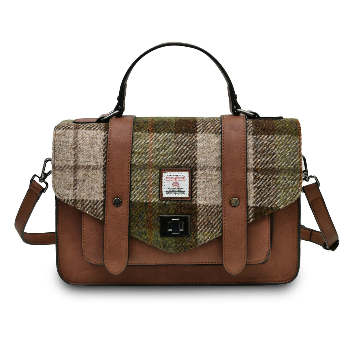 Chestnut Tartan Medium Satchel Bag in Harris Tweed