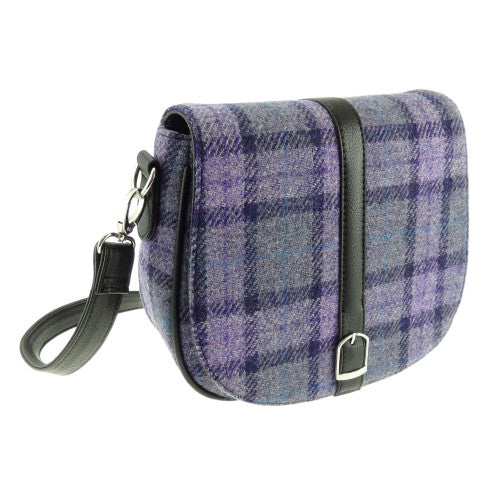 Beauly Harris Tweed Curved Shoulder Bag Bold Purple Check