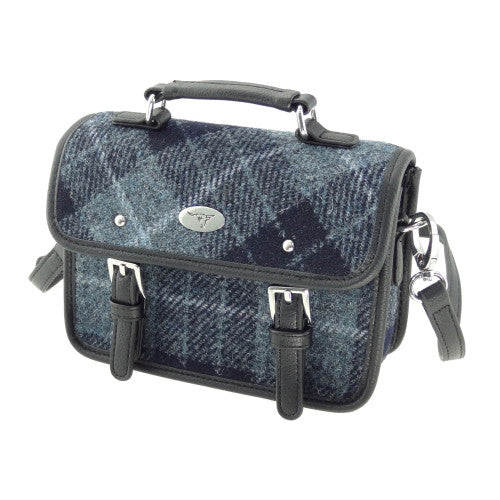 Bervie Harris Tweed Mini Satchel Grey & Black Tartan