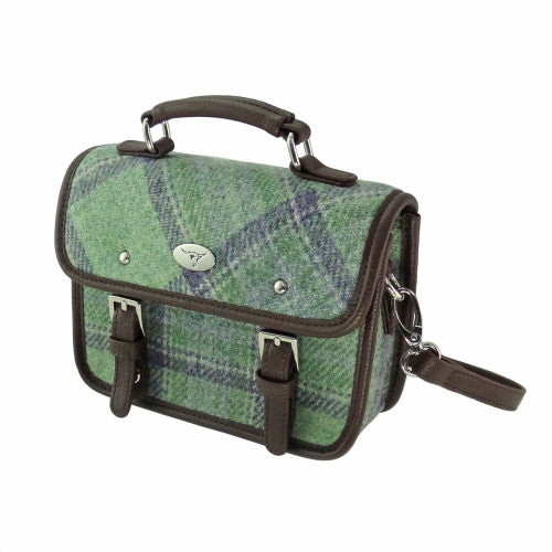 Bervie Harris Tweed Mini Satchel Faded Green Stewart