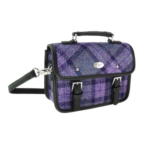 Bervie Harris Tweed Mini Satchel Bold Purple Check