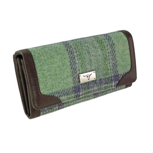 Bute Harris Tweed Long Purse with Zip/Card Faded Green Stewart