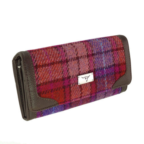 Bute Harris Tweed Long Purse with Zip/Card Orange and Purple Tartan