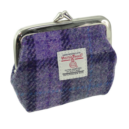 Eigg Harris Tweed Clasp Coin Purse Bold Purple Check