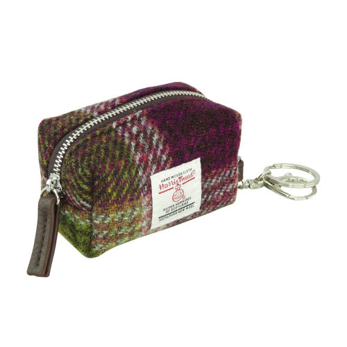 Fara Harris Tweed Rectangular Micro Check Bag Charm Heather Check