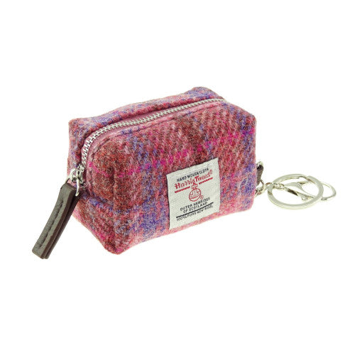 Fara Harris Tweed Rectangular Micro Check Bag Charm Pink Check