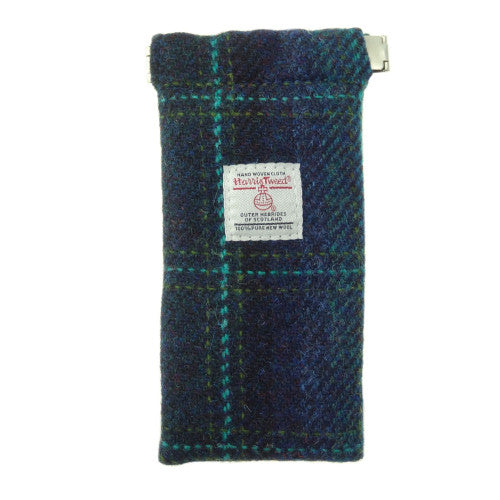 Harris Tweed Glasses Case Blue with Turquoise Overcheck