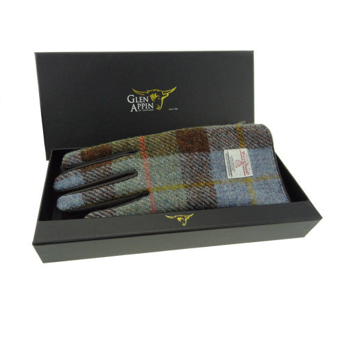 Harris Tweed Ladies Gloves with Brown Leather Macleod Tartan