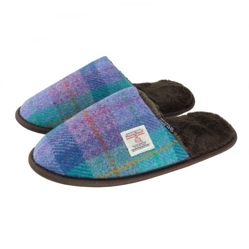 Harris Tweed Ladies Slippers Green and Purple