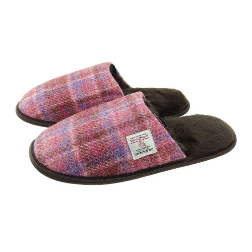 Harris Tweed Ladies Slippers Soft Pink Buchanan