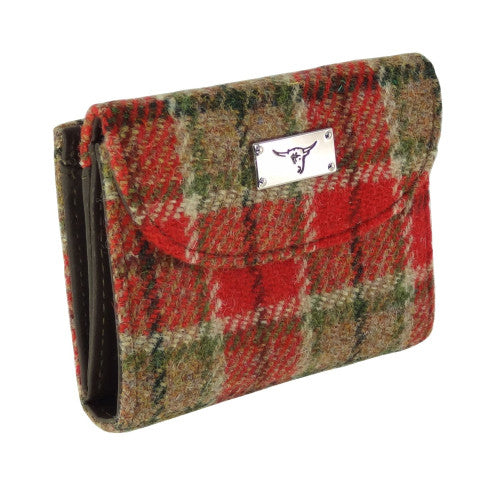 Jura Harris Tweed Small Purse with Coin Section Red and Green Tartan