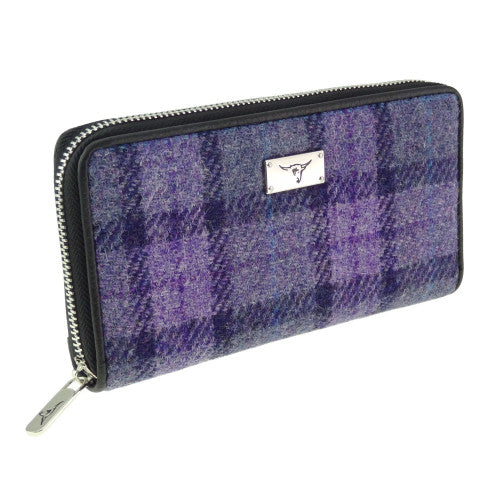 Staffa Harris Tweed Long Zip Close Purse Bold Purple Check