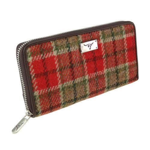 Staffa Harris Tweed Long Zip Close Purse Red and Green Tartan