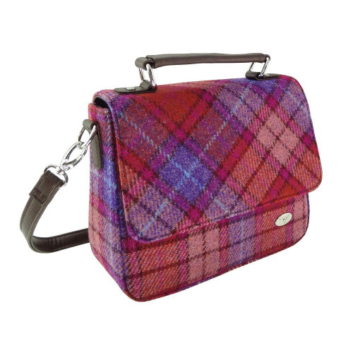 Thurso Harris Tweed Top Handle Square Handbag Orange and Purple Tartan