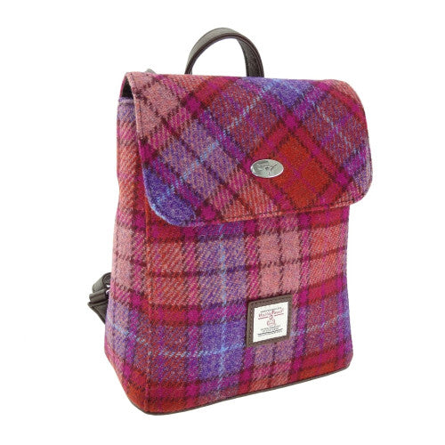 Tummel Harris Tweed Mini Backpack Orange and Purple Tartan