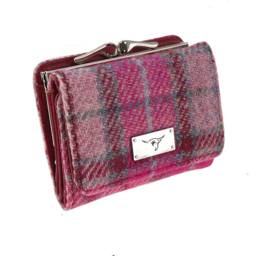 Unst Harris Tweed Small Clasp Purse with Card Section Vibrant Pink Buchanan