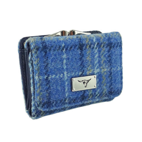 Unst Harris Tweed Small Clasp Purse with Card Section Light Blue Check