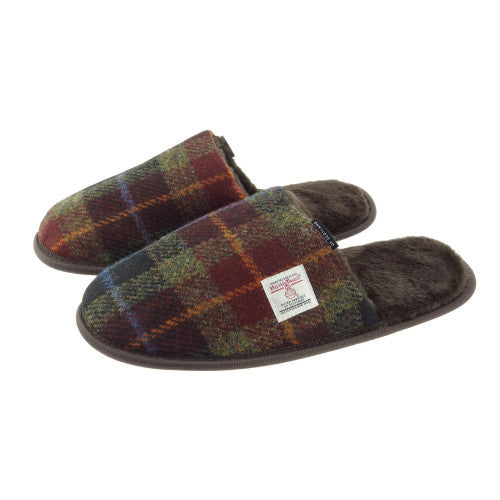 Harris Tweed Mens Slippers Rust Check