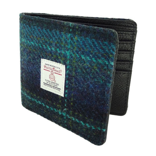 Mull Harris Tweed Mens Wallet Blue with Turquoise Overcheck