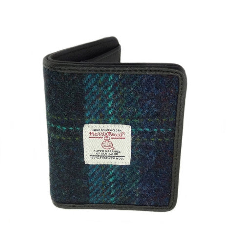 Lewis Harris Tweed Card Holder Blue with Turquoise Overcheck