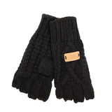 Aran Cable Fingerless Gloves - Black