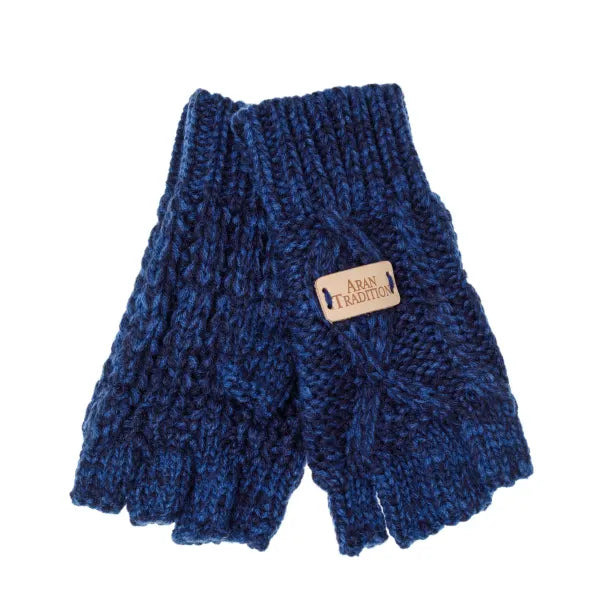 Aran Cable Fingerless Gloves - Navy