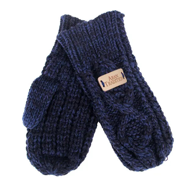 Aran Cable Mitt - Navy