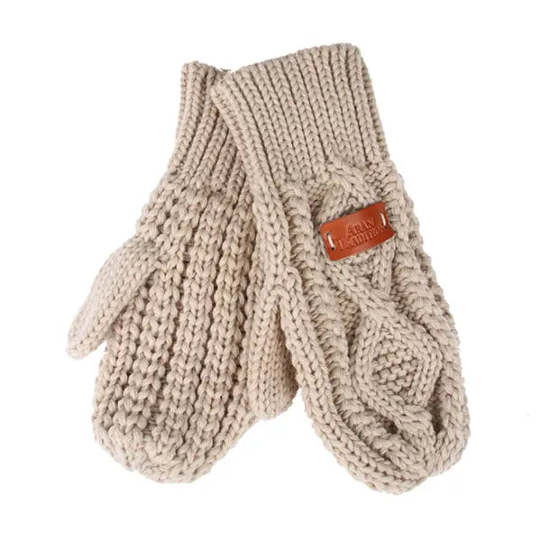 Aran Cable Mitt - Oatmeal