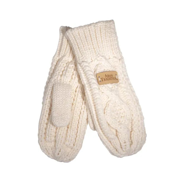 Aran Cable Mitt - Cream