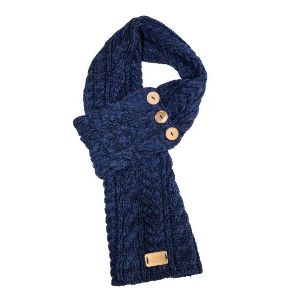 Celtic Cable Button Wrap Scarf - Navy