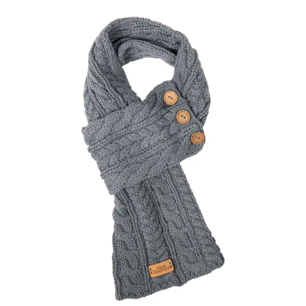 Celtic Cable Button Wrap Scarf - Slate