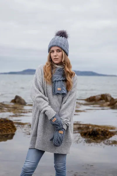 Celtic Cable Button Wrap Scarf - Slate