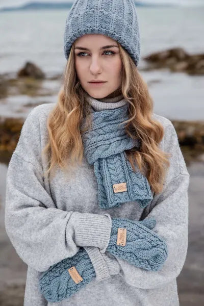 Celtic Cable Button Wrap Scarf - Slate
