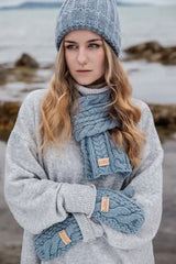 Celtic Cable Button Wrap Scarf - Slate