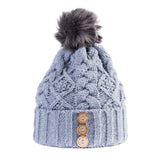 Aran Diamond Cable Button Hat - Slate / Grey