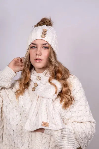 Aran Diamond Cable Hat - Cream / Natural