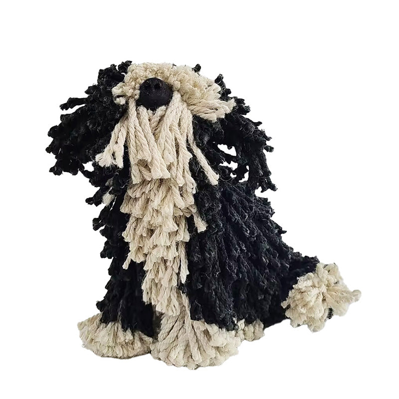 Dougal Puppy Black & Cream Jute Small Sitting Dog Figure
