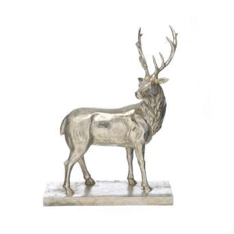 Antique Silver Effect Standing Stag Figurine (41cm)
