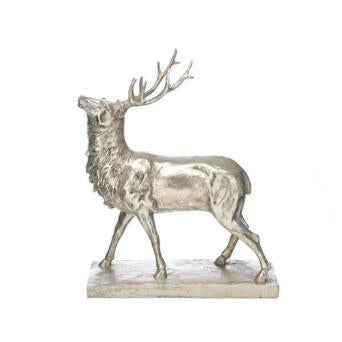 Antique Silver Effect Standing Stag Figurine (40cm)