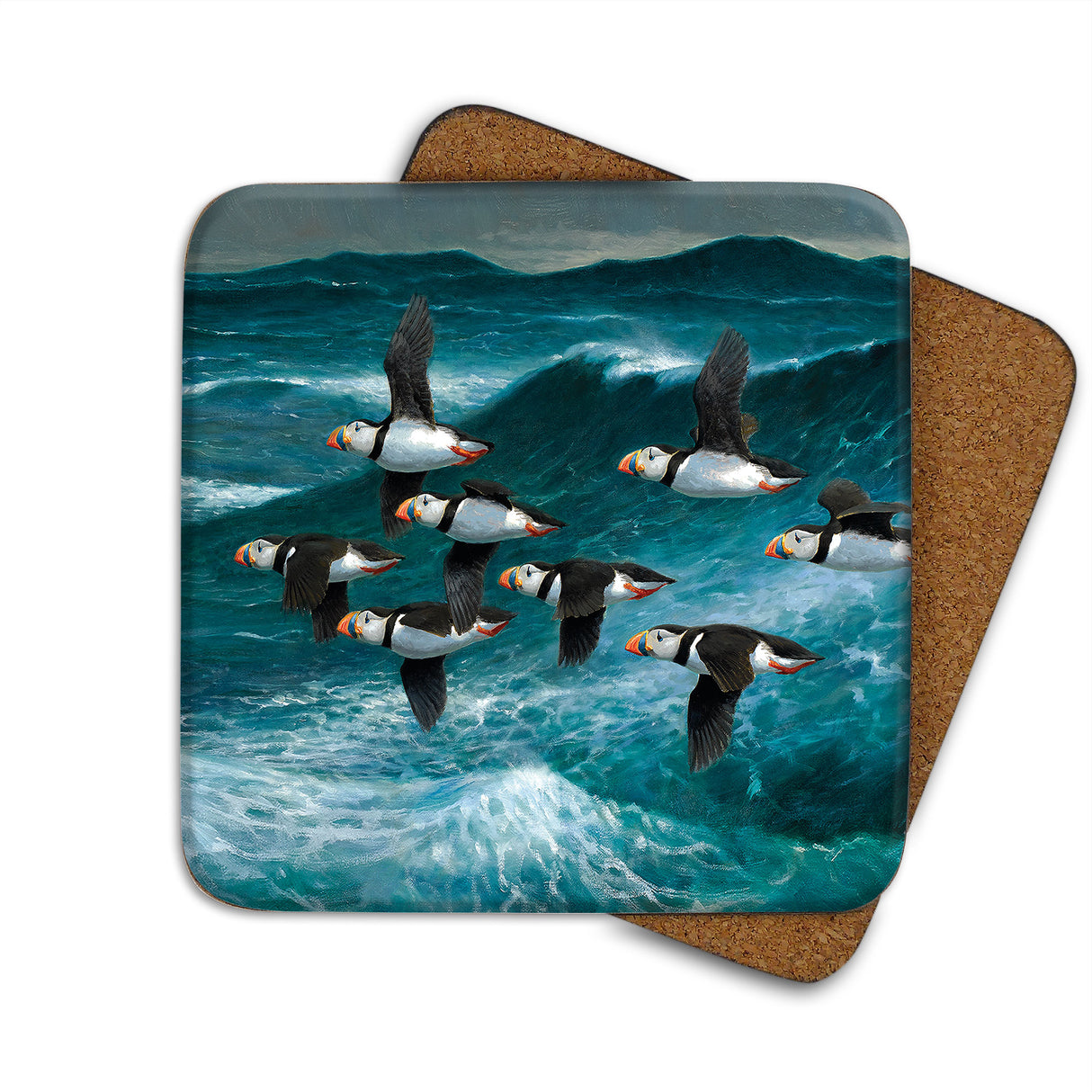 Puffins In Flight Julian Friers Coaster