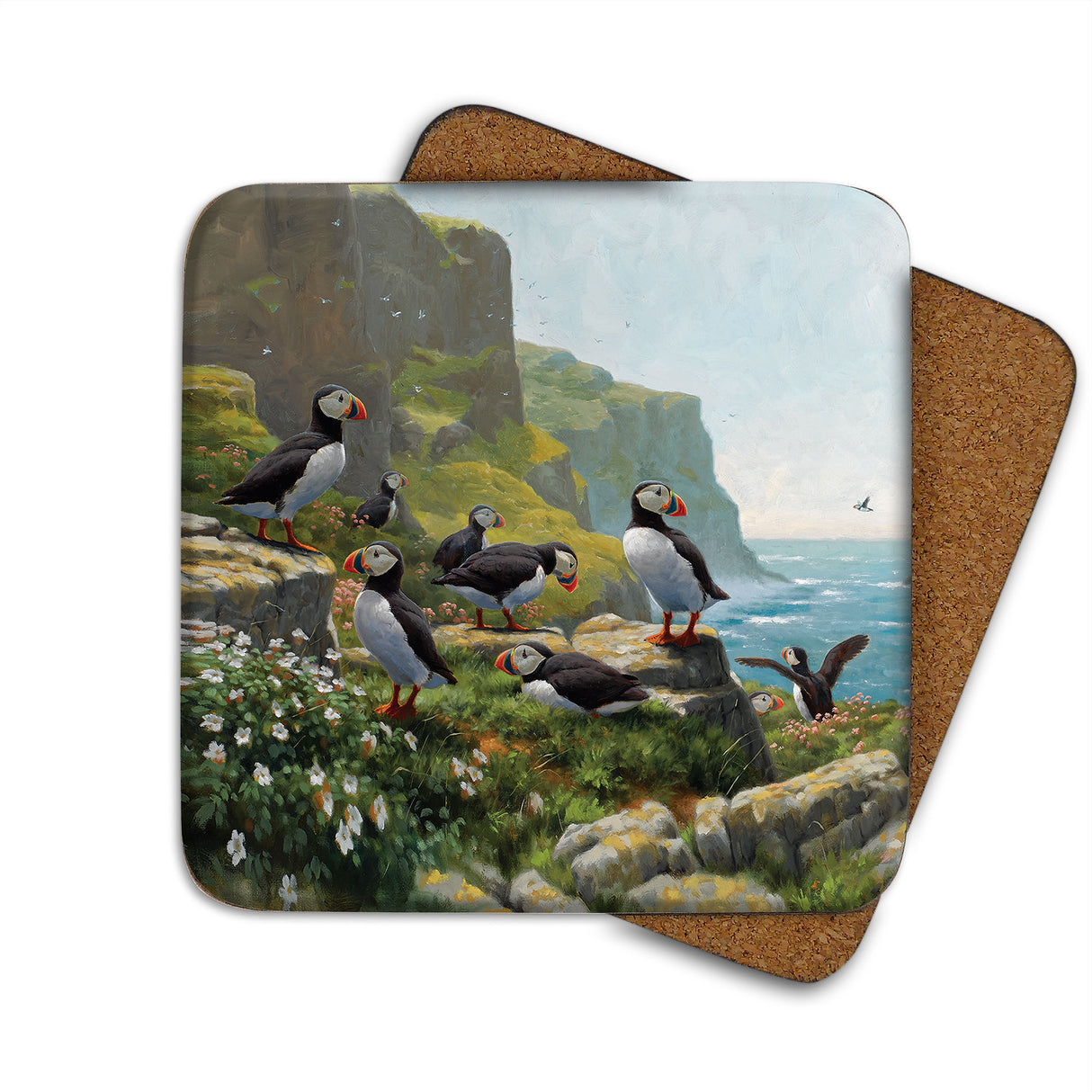 Puffins Roosting Julian Friers Coaster