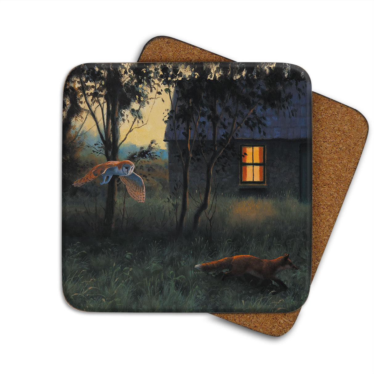 Barn Owl & Fox Julian Friers Coaster