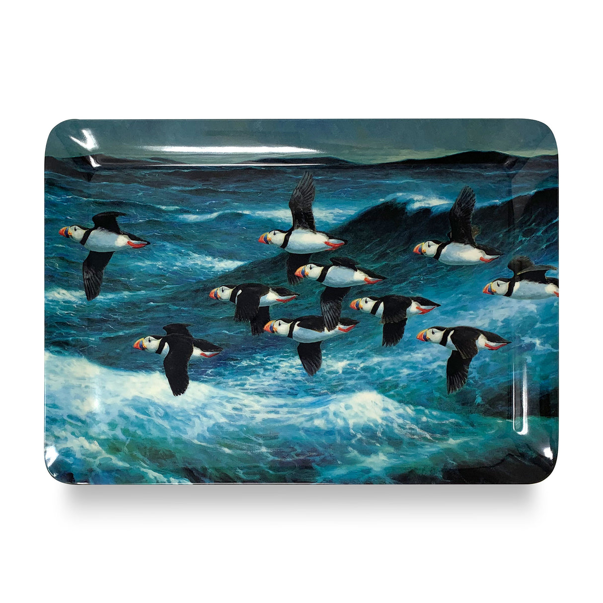 Puffins In Flight Julian Friers Tray