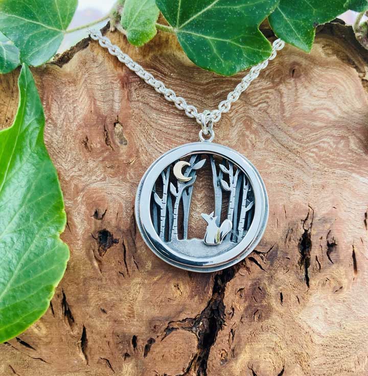 Fox and the Moon Necklace - Silver & 9ct Gold