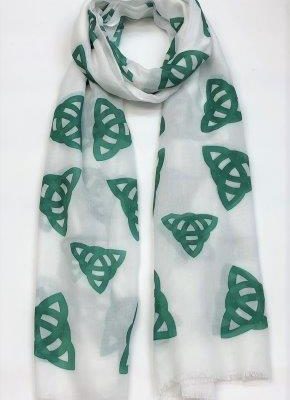 White / Green Lightweight Cashmere Blend Celtic Scarf