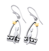 Cat In Starlight Best Friends Drop Earrings - Silver & 9ct Gold