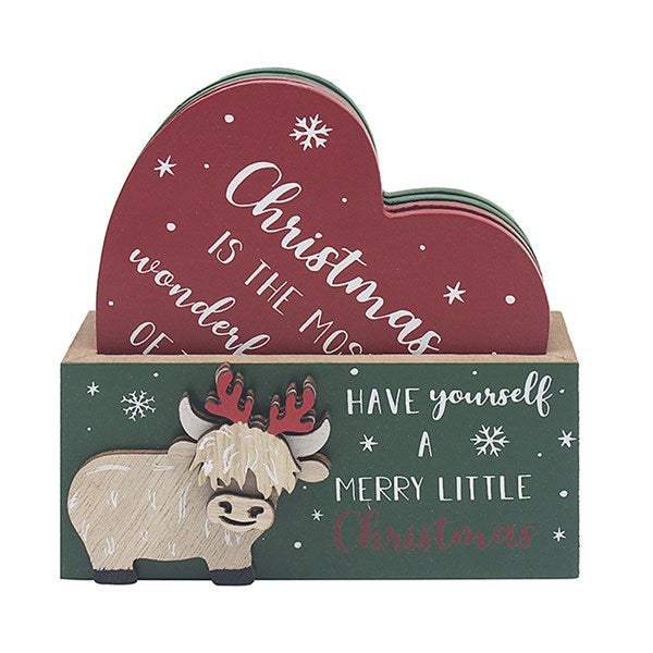 Christmas Highland Cow Coasters (Set of 4)