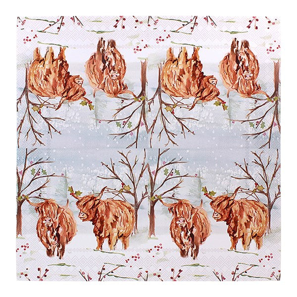 Jennifer Rose Christmas Highland Cow Paper Napkins