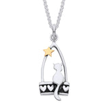 Cat In Starlight Best Friends Necklace - Silver & 9ct Gold
