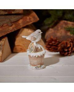 Frosted Forest Birds on Garden Pots Resin Ornament